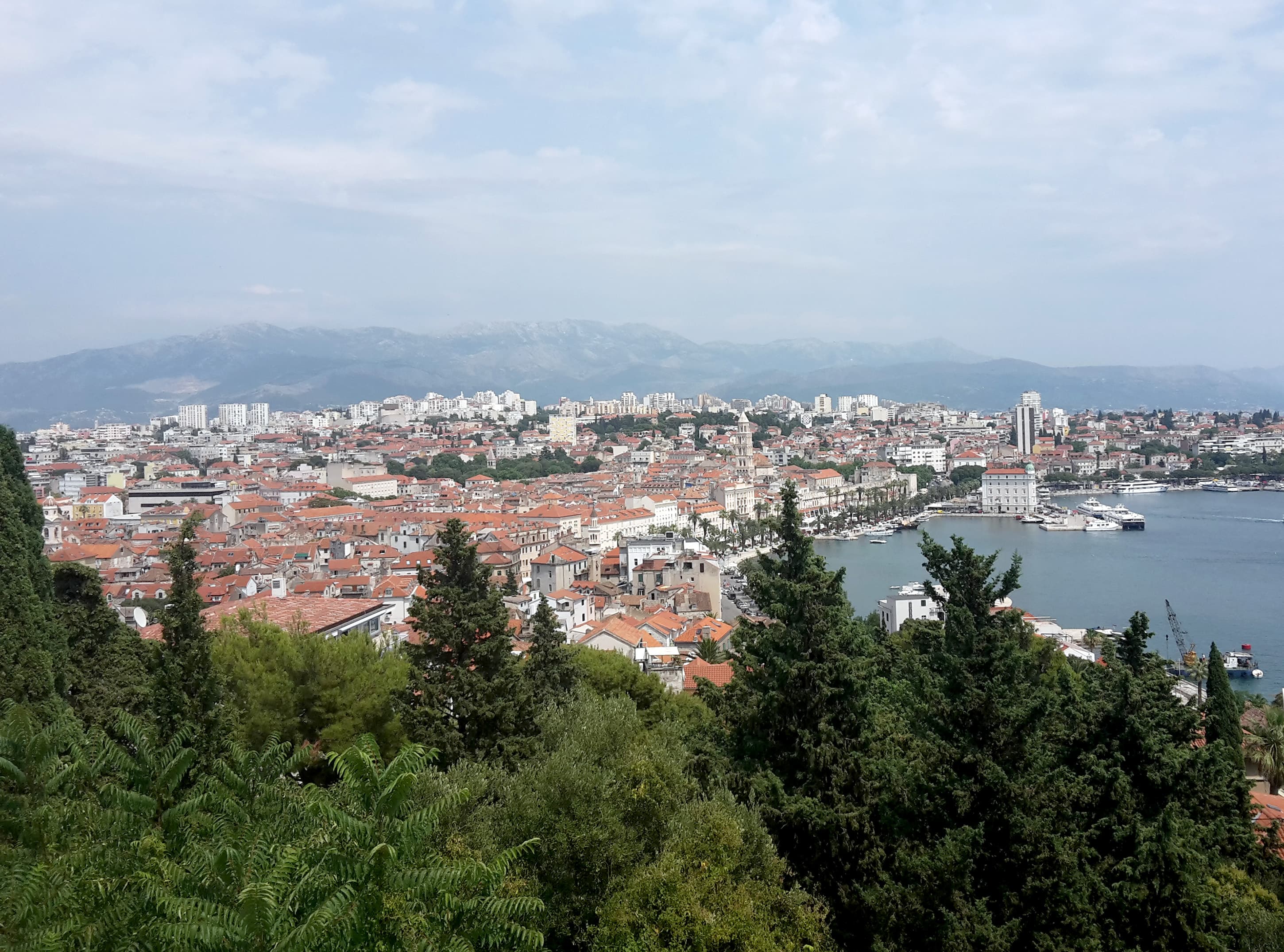 Panoramic view of Split with the waterfront and Adriatic beyond