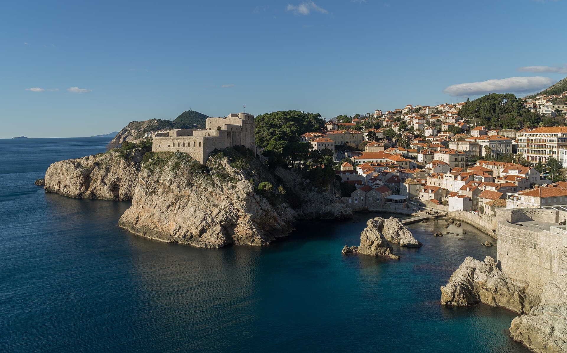 Fort Lovrijenac standing on cliffs just outside Dubrovnik Old Town